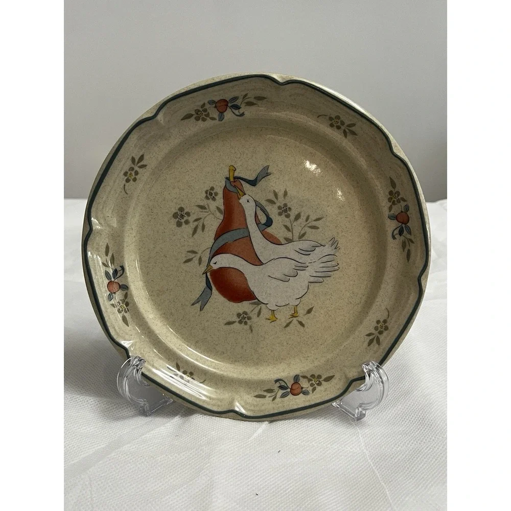 Vtg International Marmalade Goose Stoneware Salad Plates Cottage Country Farm